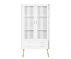 Loft24 A/S Vitrine weiß Skandisches Design Vitrinenschrank Standvitrine 2 Türen Glastür Holzbeine Eiche MDF nordischer Stil 95 x 40 x 170 cm