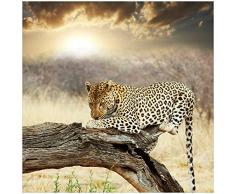Wallario Aufkleber Selbstklebende Garten-Tisch-Decke - Leopard auf Baumstamm in Afrika in 80 x 80 cm