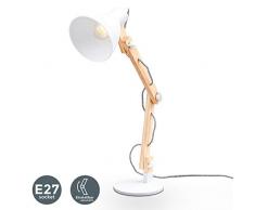 B.K.Licht | LED Schreibtischlampe aus Naturholz I Weiß | verstellbare Tischleuchte mit Schalter I Leselampe I Tischlampe I Nachttischlampe I Holzlampe I ohne Leuchtmittel