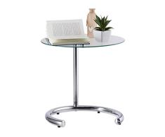 Relaxdays, Silber Kaffeetisch höhenverstellbar bis 70 cm, runder Wohnzimmertisch, verchromter Stahl, Glasplatte 46 cm Ø, Standard