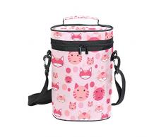 FAJRO Weinflaschenhalter, nahtlos, Pink, Cartoon-Katzen, für 2 Flaschen, isoliert, für Reisen mit Tragegriff