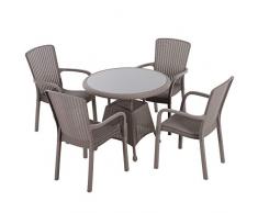 Outsunny Gartenmöbel Set, Fünfteiliges Sitzgruppe, Sitzgarnitur, 1 Tisch + 4 Stühle, Stahl, PP Rattan, Grau, 53 x 60 x 92 cm (Stuhl), Ø90 x H76 cm (Tisch)