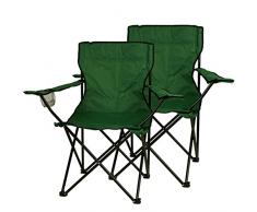 Nexos 2-er Set Angelstuhl Anglerstuhl Faltstuhl Campingstuhl Klappstuhl mit Armlehne und Getränkehalter praktisch robust leicht dunkelgrün