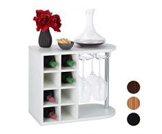 Relaxdays Weinflaschenhalter, groß, mit Glashalterung, Weinständer für 8 Flaschen, HxBxT: 42 x 52 x 28 cm, weiß