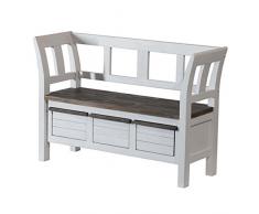 MÖBEL IDEAL Sitzbank Bank Garderobenbank Loft, Massivholz Holz Akazie massiv, Landhausstil Weiß/Braun, Breite 120 cm, Tiefe 40 cm, Höhe 80 cm