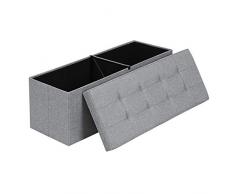 SONGMICS Sitzbank mit Stauraum, Sitztruhe, Aufbewahrungsbox, faltbar, max. statische Belastbarkeit 300 kg, mit Trenngitter aus Metall, 120 L, 110 x 38 x 38 cm, Leinenimitat, hellgrau LSF77G