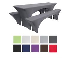 Beautissu Victoria elastische Biertischhusse 220x70 cm + 2 Bierbank-Hussen 3 TLG. Bierzeltgarnitur-Set - Anthrazit & weitere Farben