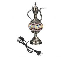 ZhiWei Türkisch-Mosaik Glastischlampe Teekanne Marokkanische Laterne Dekorativen Stil Schreibtisch-Nachtlicht Für Schlafzimmer, Wohnzimmer, Couchtisch,A