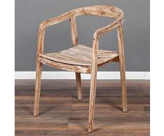 LEBENSwohnART Teak Design Lounge-Stuhl FUNNO White Wash Sessel Massiv Holzstuhl Armlehnenstuhl