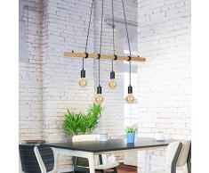 Briloner Leuchten - Pendelleuchte, Pendellampe 4-flammig, Holz-Metall, 4x E27, max. 25 Watt, Schwarz