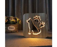 Sky God 3D Illusion LED Lampe Nachtlicht, Nachtlicht Schlafzimmer Lampe Home Beleuchtung Dekoration Holzlampe, Kreative Niedlichen Kleinen Hund