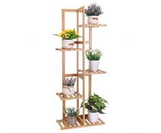 Medla Blumenregal aus Bambus, Blumentreppe 6 Ablagen, stehendes Pflanzenregal Gartenregal, für Wohnzimmer Balkon Garten Indoor Outdoor, 40x20x102cm