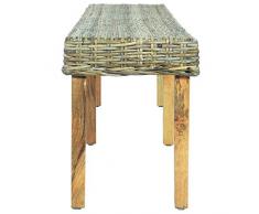 Festnight Sitzbank Esszimmerbank Bank Essbank Küchenbank Rattanbank Flurbank 160 cm Natur Kubu-Rattan und Massivholz Mango