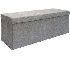 DuneDesign Faltbare Sitzbank 110x38x38cm XXL Sitztruhe inkl. 2 Trennwände 120L Polsterbank Fußbank Leinen-Optik Hellgrau