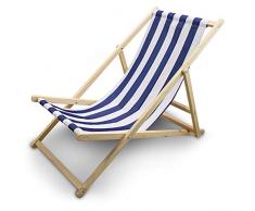 BITUXX Liegestuhl Sonnenliege Gartenliege Holzliege Strandliegestuhl Holz Klappbar (Blau/Weiß Gestreift)