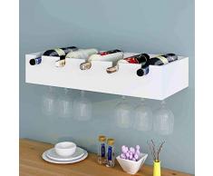 Küchenweinregal Wandmontage mit Glashalter Wäscheständer Holz Weinflaschenregal Weinhalter langlebig Haushalt umgedreht Becherregal 63 * 12 * 27,5 cm (Farbe: Weiß)