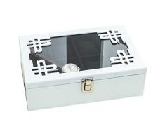 Weiß Holz 8 Uhr Klarglas Veranstalter Vitrine & Aufbewahrungsbox mit abnehmbaren Kissen Sammlung Schmuck Halter Boxen