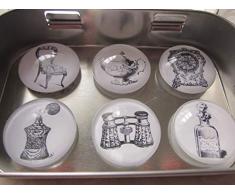 Magnete Vintage Motive Haushalt Haus Stuhl Karaffe Kaffeekanne 6er SetMaison, Cabochon-Durchm. 2,5 cm, Metallbox 94 x 59 x 20 mm Geschenkidee für Frauen