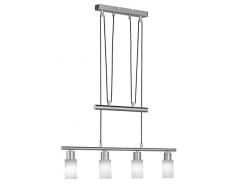 Trio Leuchten LED Pendelleuchte Jones 371410407, Metall Nickel matt, Glas weiß gewischt, 4x 4 Watt