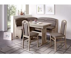 Beauty.Scouts Eckbankgruppe Tamo Wangentisch 105-165x68x75cm 2xStühle Buche massiv Truheneckbank 170x130x90cm VAR. aufbaubar sonomafarbig Essgruppe Eckbank
