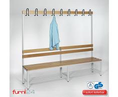furni24 Umkleidebank Sitzbank Garderobenbank Sportbank einseitig mit Garderobenhaken und Schuhrost 200 cm x 170 cm x 43 cm