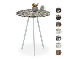 Relaxdays Beistelltisch Mosaik, runder Ziertisch, handgefertigtes Unikat, Mosaiktisch, HxD: 50 x 41 cm, weiß-Silber, 50, 00 x 41,00cm