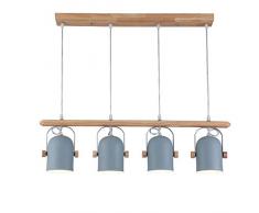 EYLM Holz Pendelleuchte Esszimmer Hängelampe Schmiedeeisen Deckenlampe aus Holz und Eisen Für Bartheke mit 4 LED Flammig, Länge 85CM, Blau