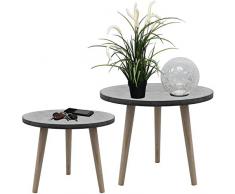 Wohaga 2er Set Satztische rund 39/49cm, Grau/Natur, Couchtische Telefontische Serviertische Blumentische Beistelltische aus Holz