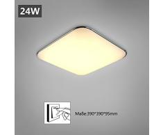 Natsen® Moderne LED Deckenlampe Schlafzimmer Lampe Esszimmer Silber I503Y-24W Warmweià Chrom (390mm*390mm / 245W / 1920 Lumen)
