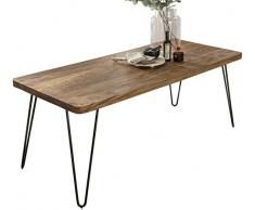 FineBuy Massiver Esstisch Harlem 180 x 80 cm Sheesham Massiv Holz | Esszimmertisch Massivholz mit Design Metall Beinen | Holztisch Tisch Esszimmer | Küchentisch
