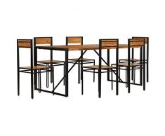 Festnight- Sitzgruppe mit 1 Esstisch und 6 Stühlen | Essgruppe aus Massiv Akazienholz mit Sheesham Finish | Tisch Stuhl Set Für Esszimmer Küche und Balkon Braun