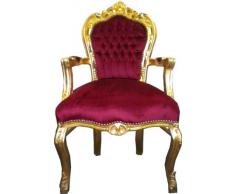 Barock Esszimmer Stuhl mit Armlehnen Bordeaux-Rot/Gold Ludwig XIV Stuhl Wohnung Wohnen Rokoko Jugendstil Stühle Möbel