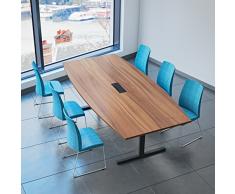 Weber Büro Easy Konferenztisch Bootsform 240x120 cm Nussbaum mit Elektrifizierung Besprechungstisch Tisch, Gestellfarbe:Anthrazit