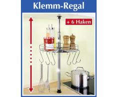 WENKO Teleskop-Rundregal - inl. 6 Haken - Küchenregal - Klemmregal - Regal für Küche - Ablage für Küchenhelfer
