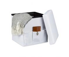 Relaxdays Faltbarer Sitzhocker 38 x 38 x 38 cm stabiler Sitzcube mit 3 Seitentaschen Sitzwürfel aus Leinen Sitzbank als Aufbewahrungsbox mit Stauraum und Deckel zum Abnehmen für Wohnraum, weiÃ