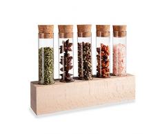 Tuuters Gewürzboard aus Holz | Reagenzglashalter Vase mit Reagenzgläser ✿ Natürliches Gewürzregal ✿ (130x30mm - 65 ml Gläser)