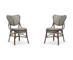 Dublino 2er Set | Outdoor Geflechtstuhl Mars/S, Aluminium in Bambus-Optik | Gartenstuhl | Terrassenstuhl