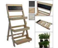 DILUMA Blumentreppe Natur aus Holz klappbarer Blumenständer mit Kreidetafel Blumenetagere wetterfest und langlebig Pflanztreppe mit 3 Stufen für Innen und Außen geeignet