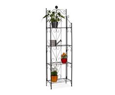 Relaxdays Blumenregal Metall 4 Ablagen, klappbar, witterungsfest, als Pflanzenregal, HxBxT: 157 x 44 x 24 cm, schwarz