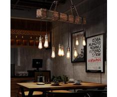 Pendelleuchte Vintage Pendellampe Rustikale Holzbalken Edison hängende Deckenleuchte hölzerne Art-hängende Beleuchtung Höhenverstellbar Holz Retro 10 beleuchtet Retro industrielle Bar-Küche-Esszimmer