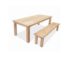 OUTFLEXX Esstischset, Tisch 180x90cm, Bank 150x40cm, Recycled Teak, Plattenstärke 30mm