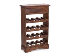 DESIGN DELIGHTS rustikales WEINREGAL Cortez 85 | 85x55cm(HxB) Massivholz | Flaschenregal, Weinflaschenregal aus Holz, Getränkeregal mit Schublade | Farbe: 02 Hellbraun