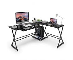 SLYPNOS Eckschreibtisch L-förmig, Computerecktisch Groß Gaming Schreibtisch PC Bürotisch mit Easy-Glide Tastaturauszug und freistehende CPU-Ständer, für Arbeitzzimmer und Büro