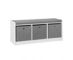 SoBuy FSR65-DG Sitzkommode Sitzbank mit Stauraum Schuhbank mit Sitzfläche Schuhtruhe mit 3 grauen Körben Weiß BHT ca.: 102x45x32cm