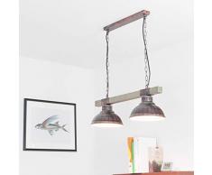 Geschmackvolle Hängeleuchte in Kupfer Antik Holzfarben Vintagestil 2x E27 bis zu 60 Watt 230V aus Metall & Holz Küche Esszimmer Pendelleuchte Hängelampe Pendellampen Beleuchtung innen