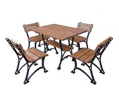 Casa Padrino Jugendstil Gartenmöbel Set Tisch & 4 Stühle Braun/Schwarz 100 cm - Gartenmöbel aus Gusseisen und massivem Erlenholz