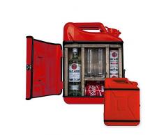 mikamax – Jerrycan Mix Drink Bar 20L – Whiskey Bar– Mobile Bar – Benzinkanister Bar – mit 2 Longdrink Gläsern – Rot – 20 Liter – Holz und Metall – 46.5 x 34.5 x 14 cm – Kanister Barschrank