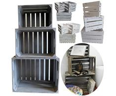 LS-LebenStil 3´er Set Weinkisten Holzkiste Grau Wein-Regal Apfelkiste Obst-Kiste…