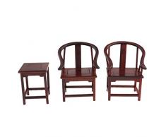 Injoyo 3-TLG Miniatur Vintage Holzmöbel Beistelltisch mit Zwei Alter chinesischer Lehnstühle Spielset Für 1/6 Actionfigur Puppen Zubehör