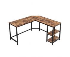 VASAGLE Schreibtisch, L-förmiger Computertisch, Eckschreibtisch mit 2 Ablagen, platzsparender Bürotisch im Industrie-Design, Gaming, einfacher Aufbau, Vintage, Holzoptik, dunkelbraun LWD72X